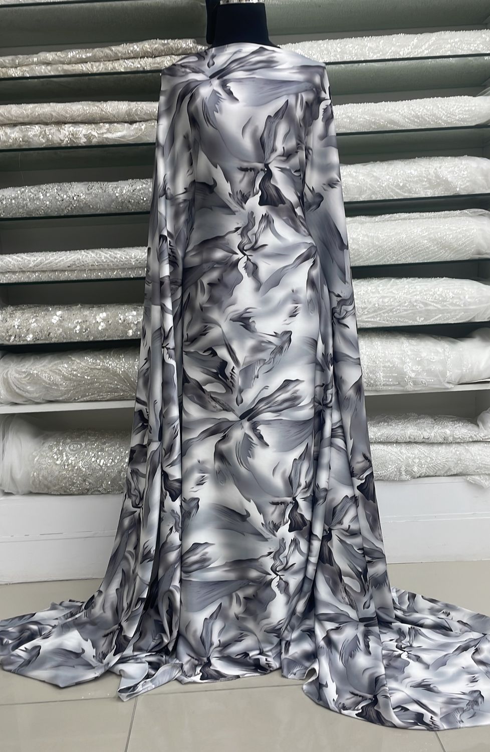 [ 23639 ] Satin Armani Digital-150-White Grey-1 per Meter