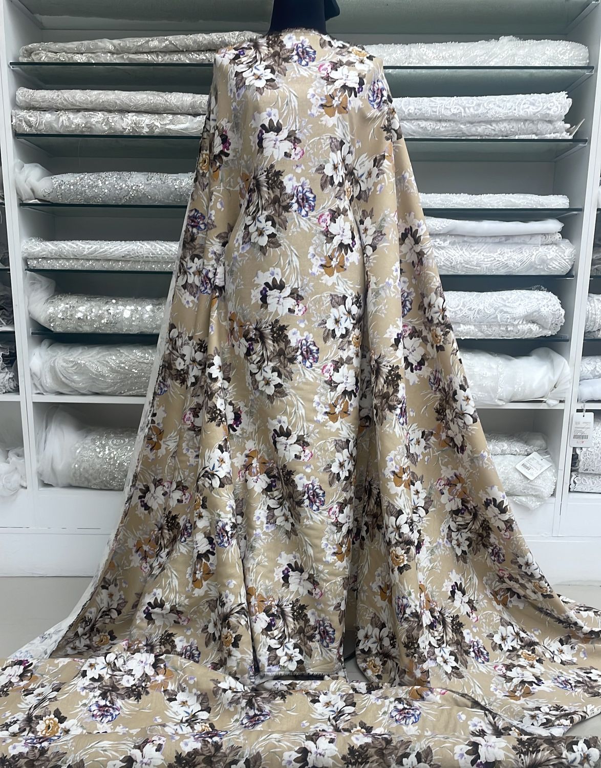 [ 20978 ] Linen Printed/145/5g/Beige per Meter