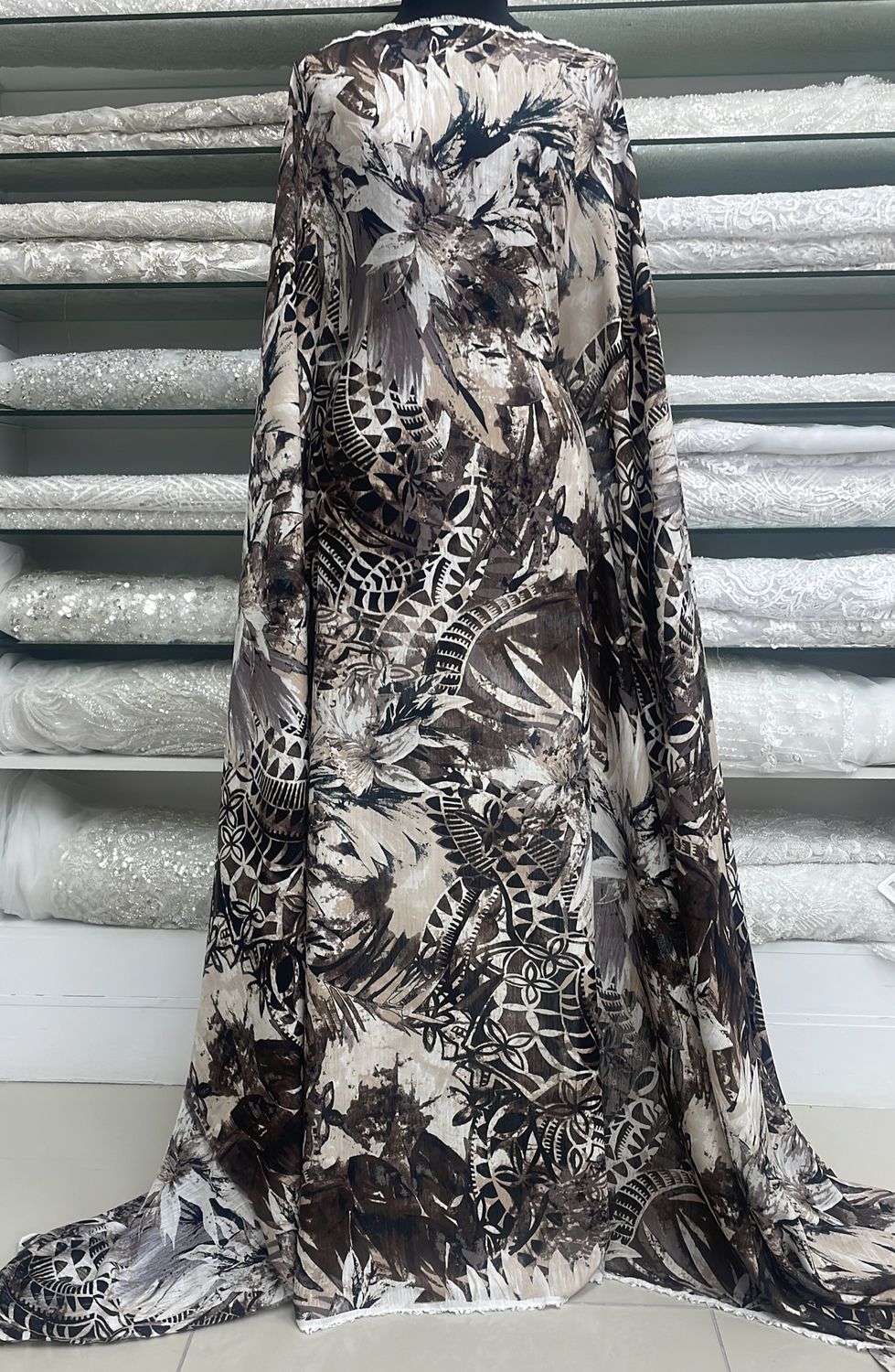 [ VILP-MI-533-713 ] ViscoseLinenPrint150cm-BROWN per Meter
