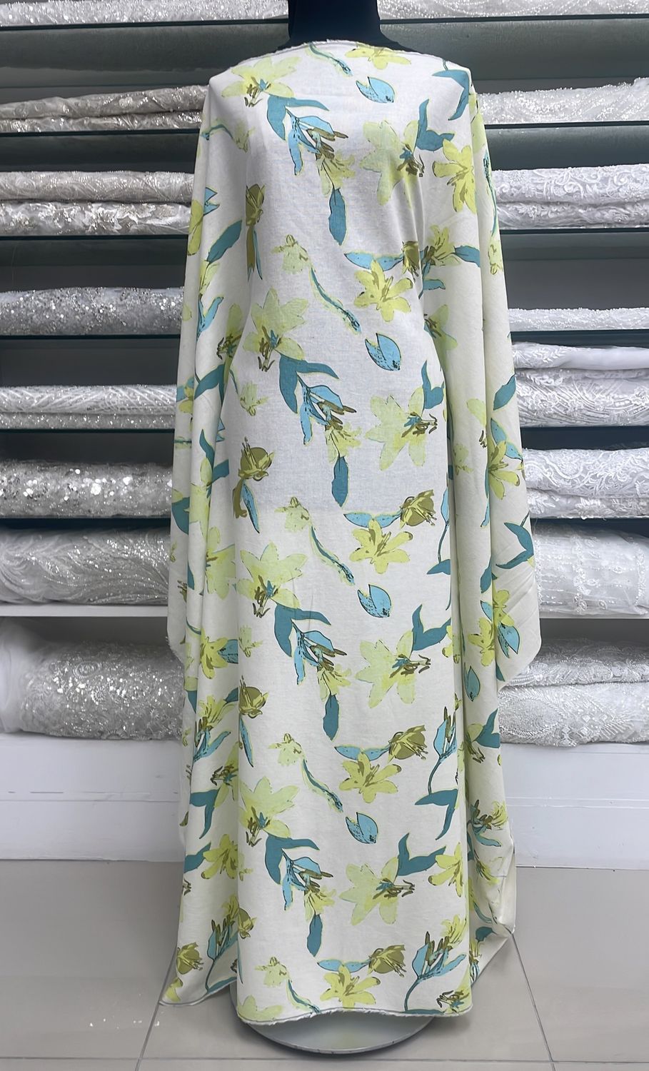 [ 20976 ] Linen Printed/145/5g/Lime per Meter
