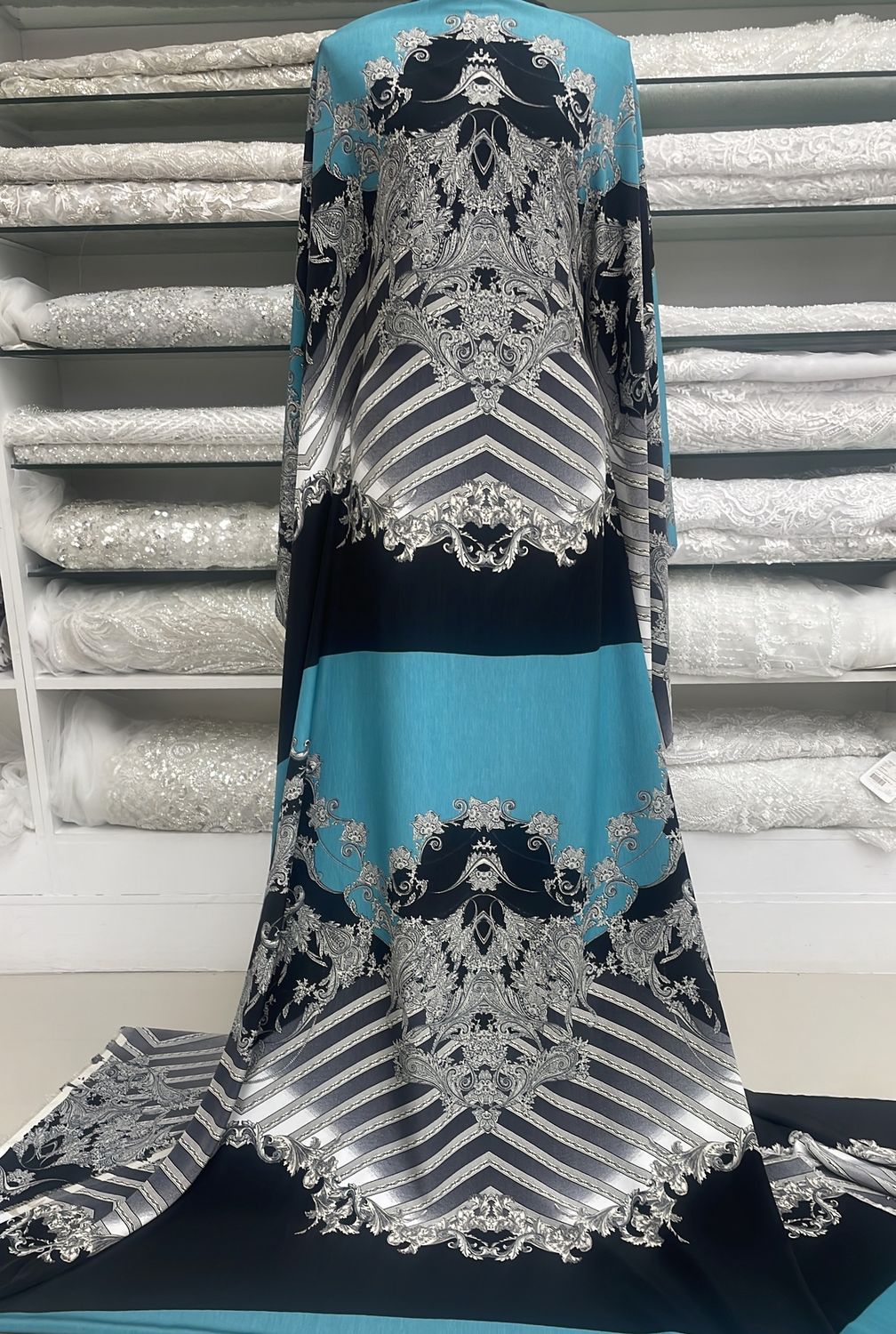 [ 14915 ] Poly Non Stretch Printed/145cm/5g/Sea Black per Meter