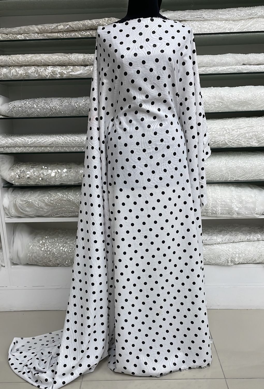 [ 15432 ] Shantung Jacquard Printed/150cm/5g/White Black Pol per Meter