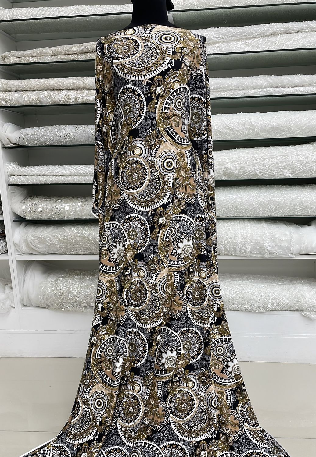Knit [ 23644 ] Knit Brush Print DTY-150-Black Beige-2 per Meter