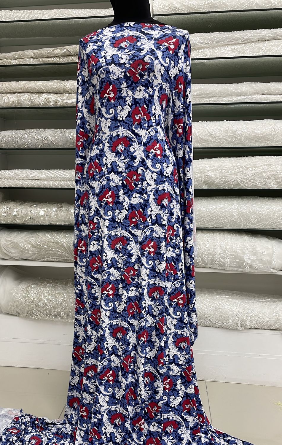 Knit [ 21729 ] Knit Viscose Printed/150cm/5g/BLUE RED per Meter