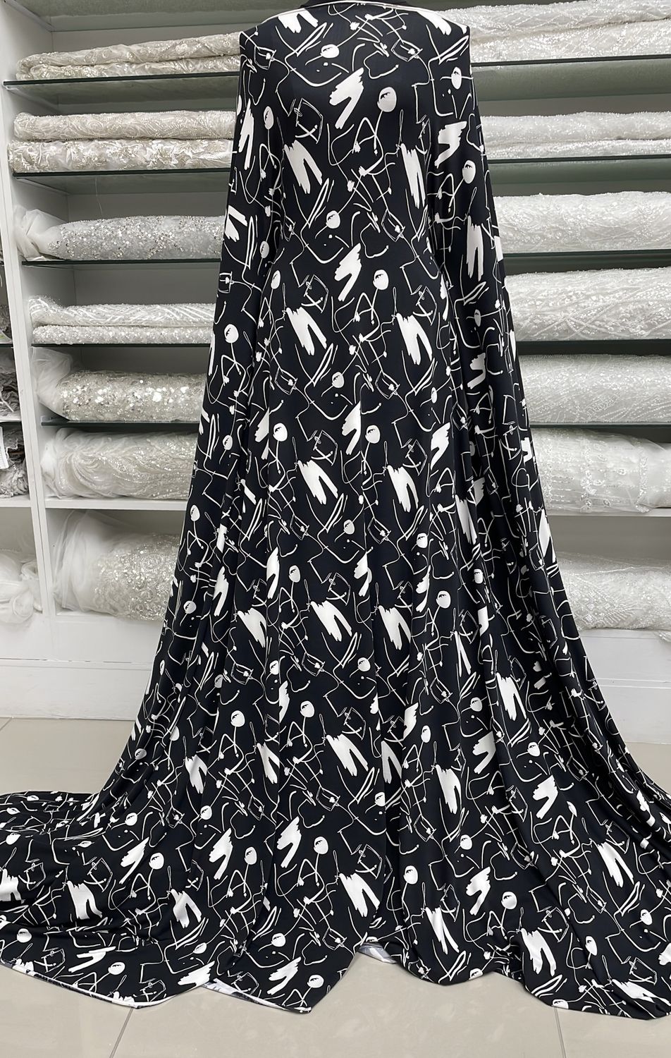 Knit [ 23646 ] Knit Brush Print DTY-150-Black White-99 per Meter