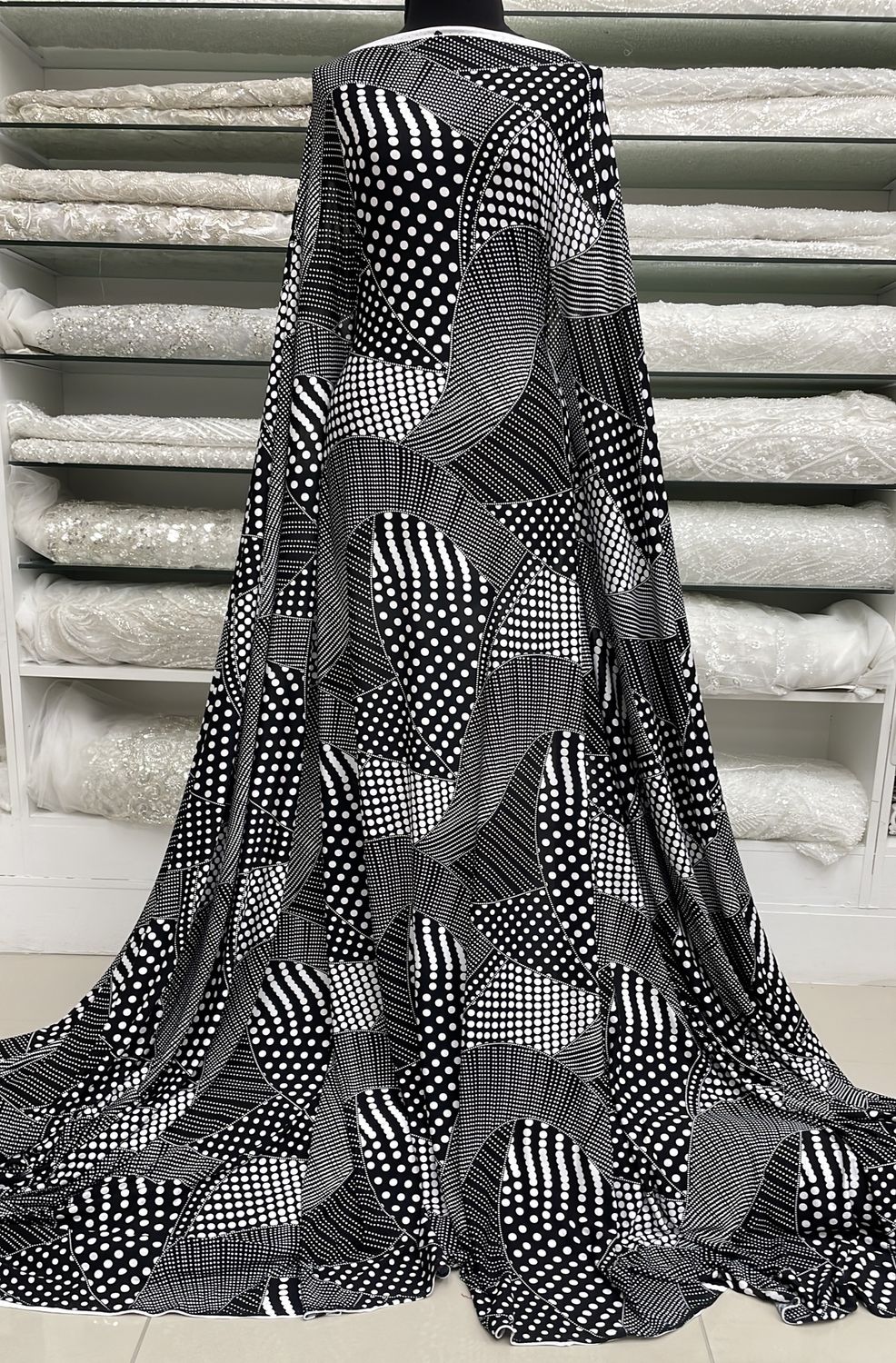 Knit [ 23652 ] Knit Viscose Lycra Print-150-Black White-1 per Meter