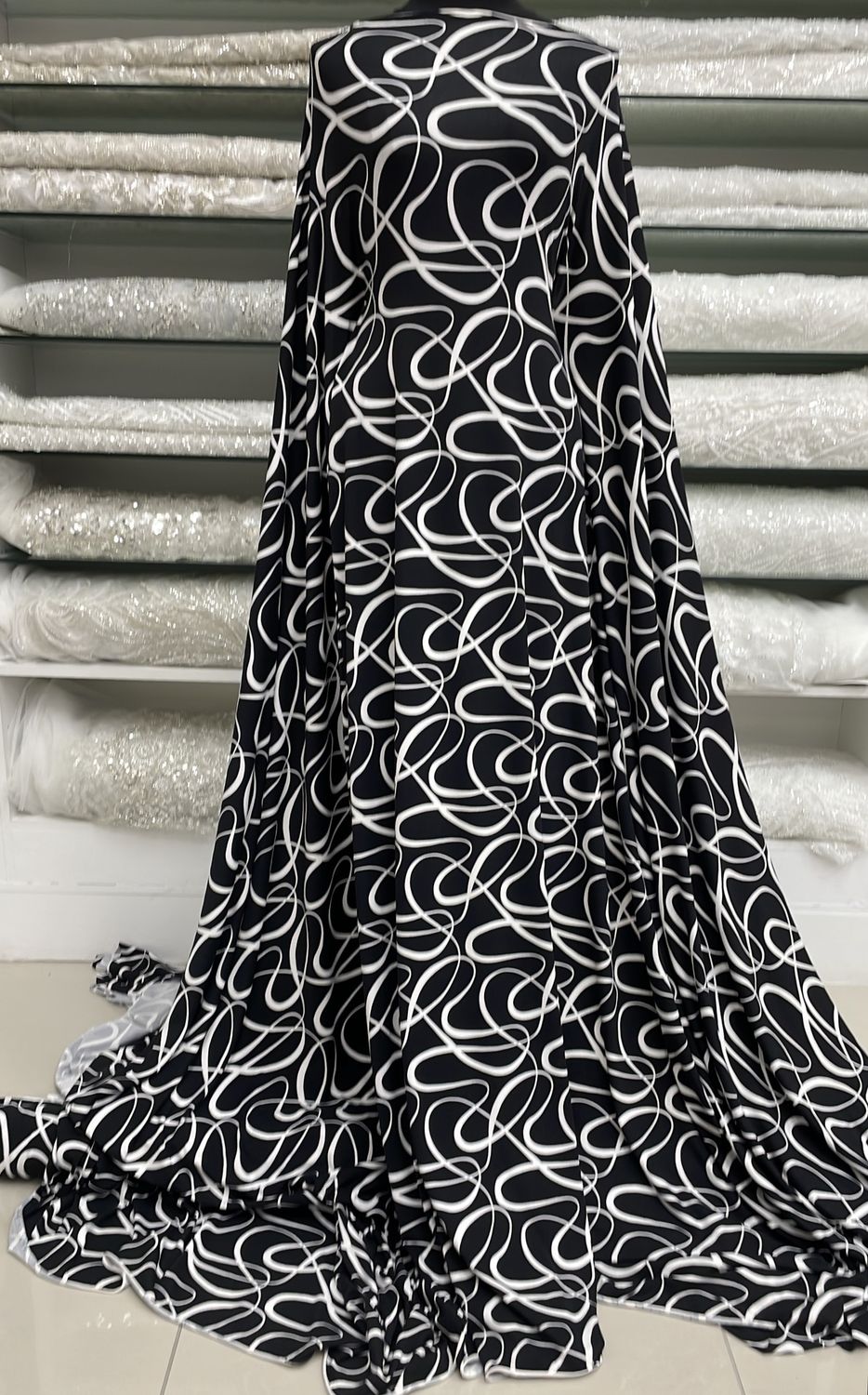 Knit [ 23647 ] Knit Brush Print DTY-150-Black White-1 per Meter