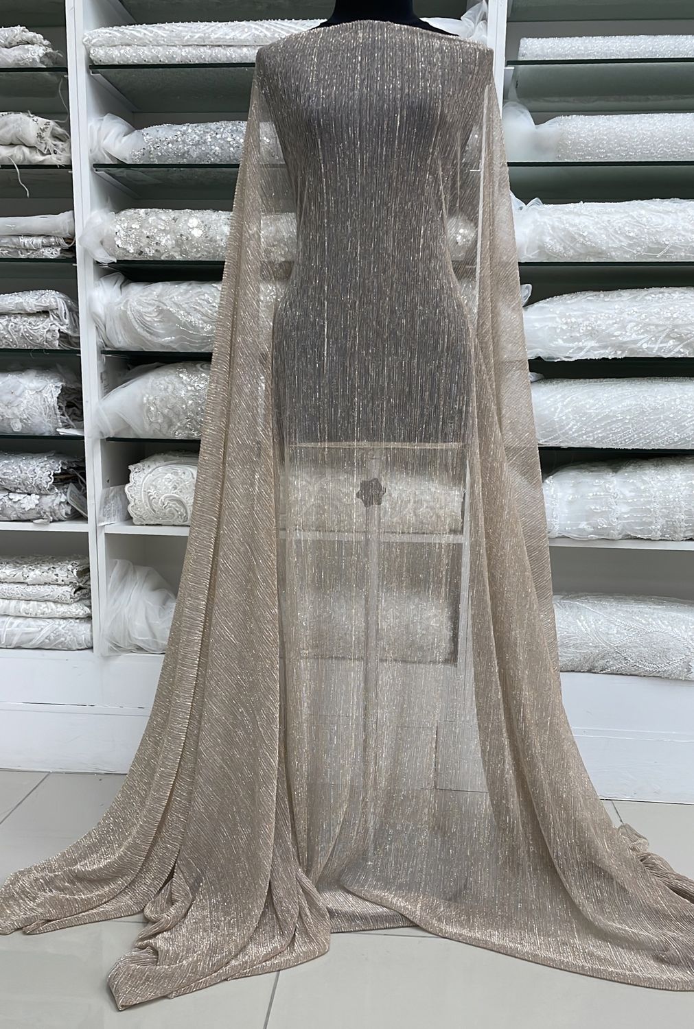 [ 25147 ] Lurex Mesh Pleated-150-08-Blush per Meter