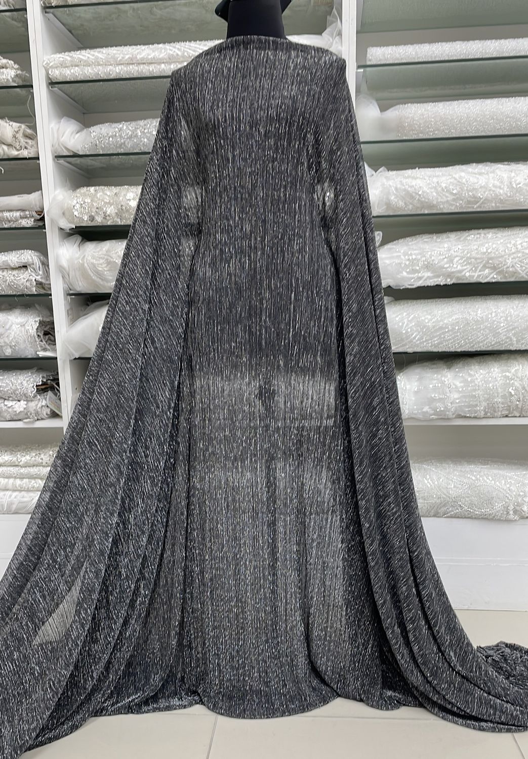 [ 25146 ] Lurex Mesh Pleated-150-07-Black / Silver per Meter