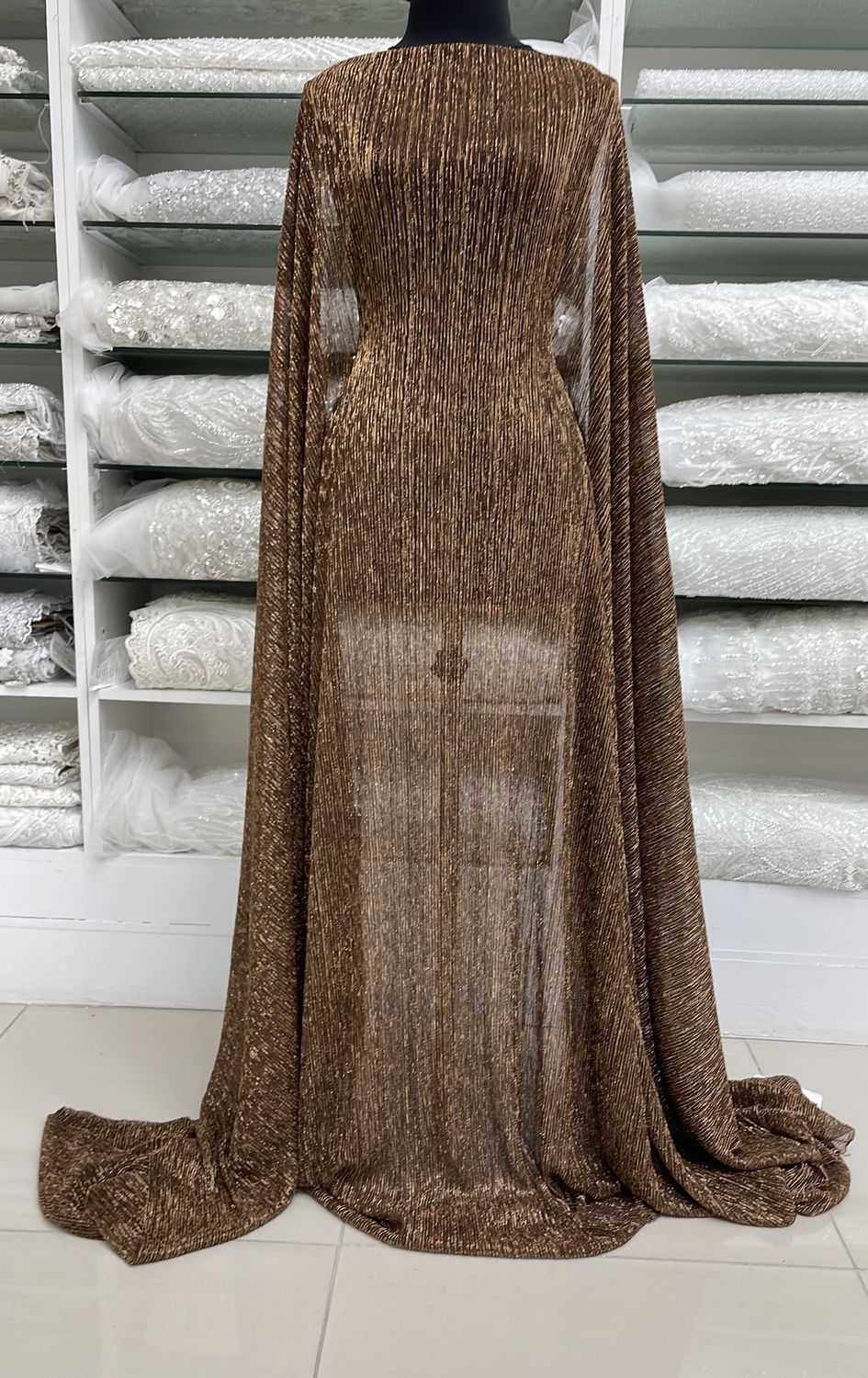 [ 25148 ] Lurex Mesh Pleated-150-09-Copper per Meter