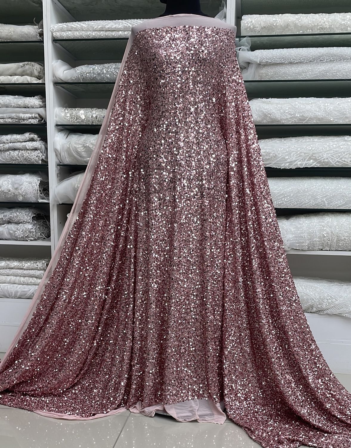 Sequins Dress Fabric Mesh Sequin-per m-137-10-Dusty Pink