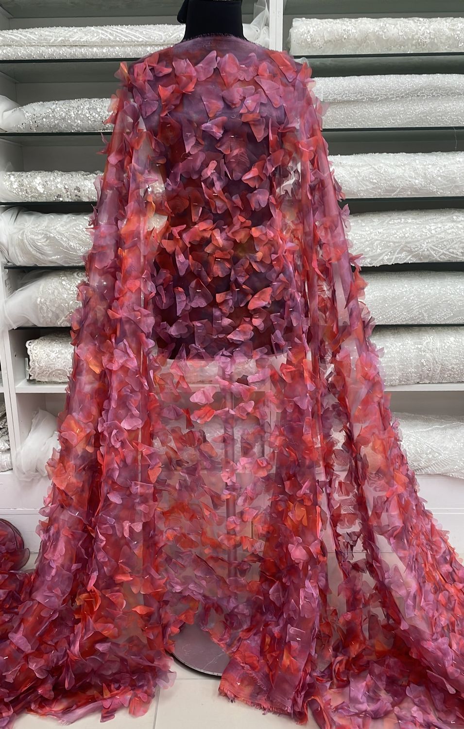 Dress Fabric Organza Lazer Applique-per m-140-01-Pink Orange