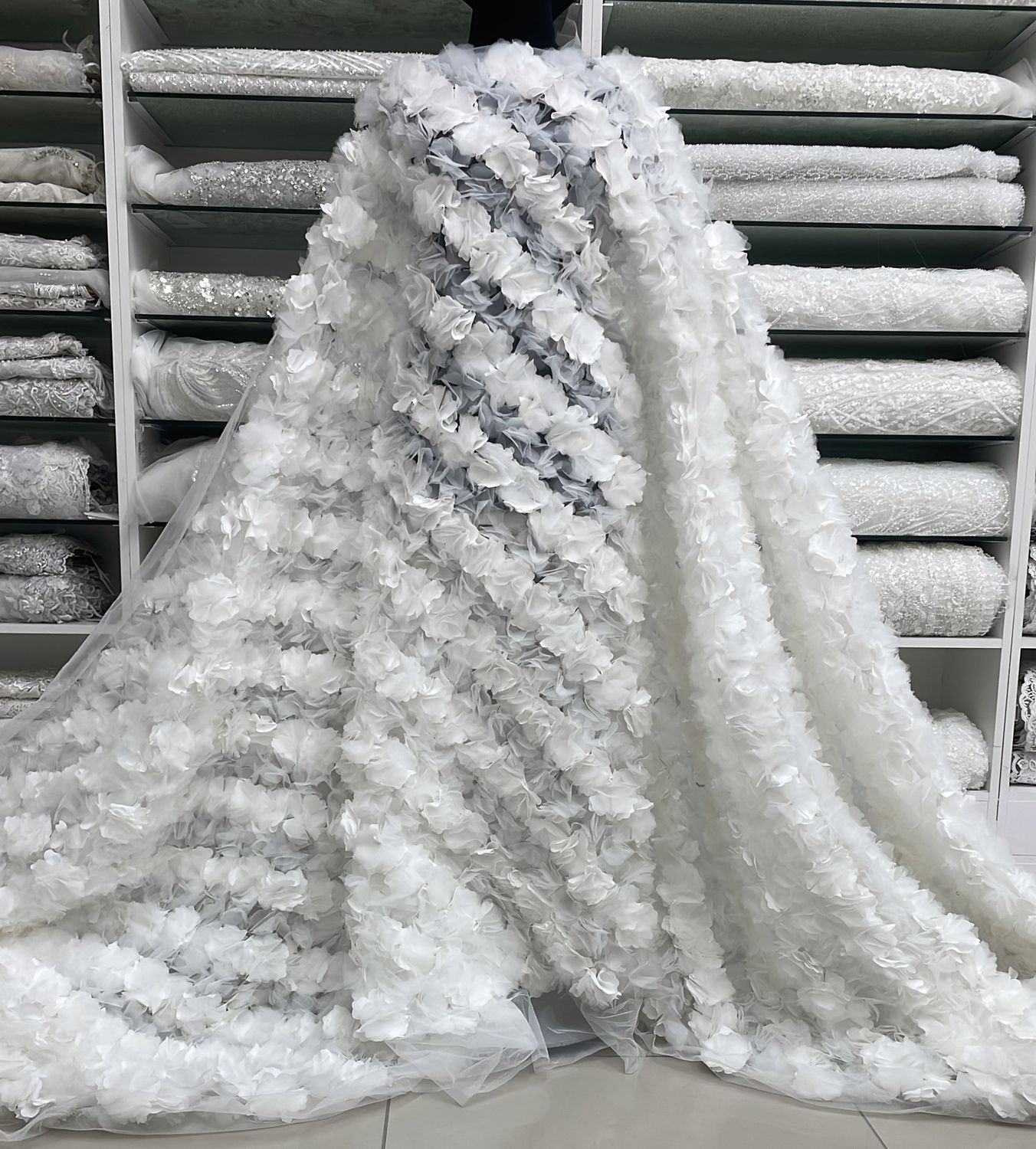Wedding Dress Fabric Tulle Applique LazerCut-per m-137-01-White