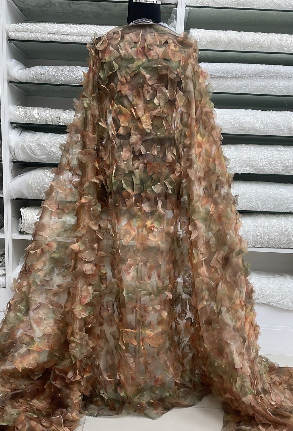 Dress Fabric Organza Lazer Applique-per m-140-02-Bronze Green