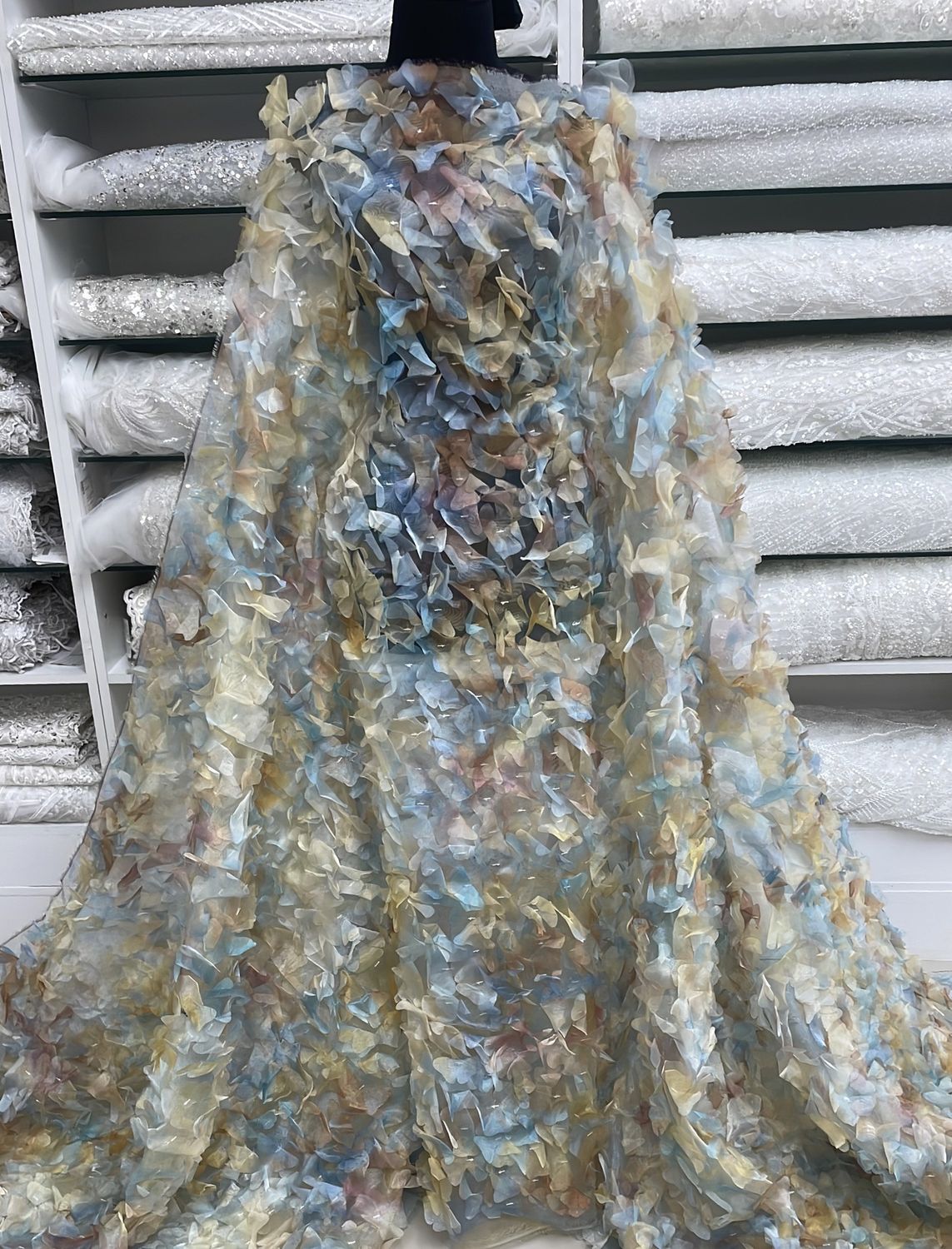 Dress Fabric Organza Lazer Applique-per m-140-03-Sky Blue