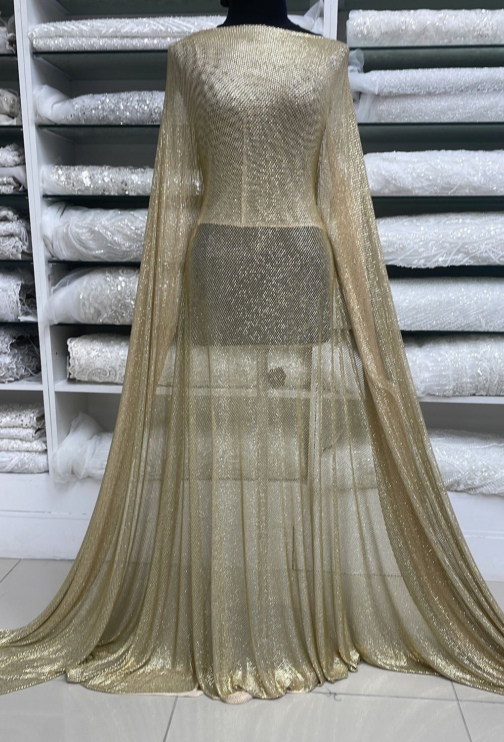 Dress Fabric Tull with embroidery-per m-150-03-Gold