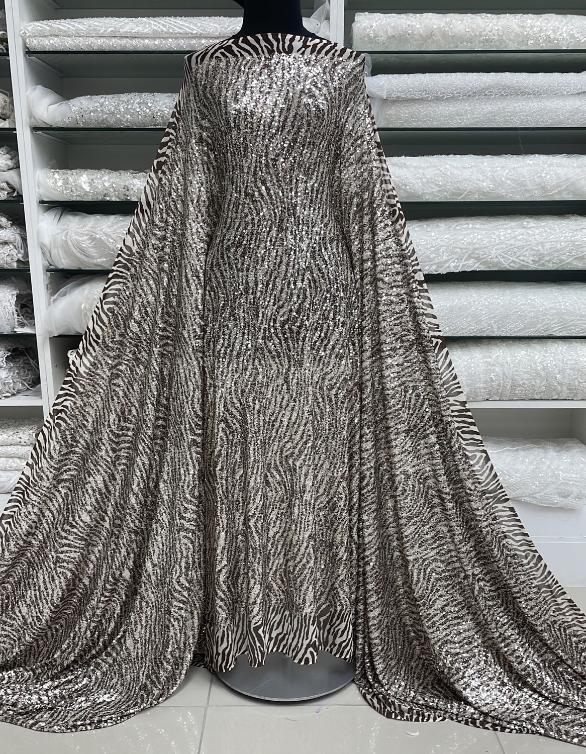 Sequins Dress Fabric Mesh Sequins Animal Print-per m-137-02-Brown Gold