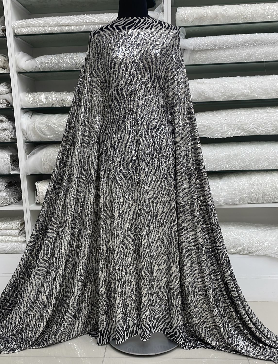 Sequins Dress Fabric Mesh Sequins Animal Print-per m-137-01-Black Gold