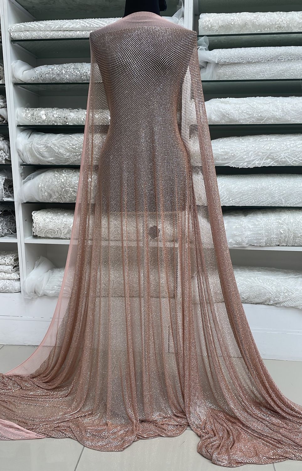 Dress Fabric Tull with embroidery-per m-150-02-Rose Gold