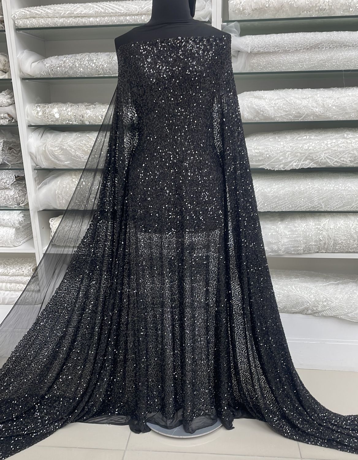 Sequins Dress Fabric Mesh Sequins-per m-137-09-Black