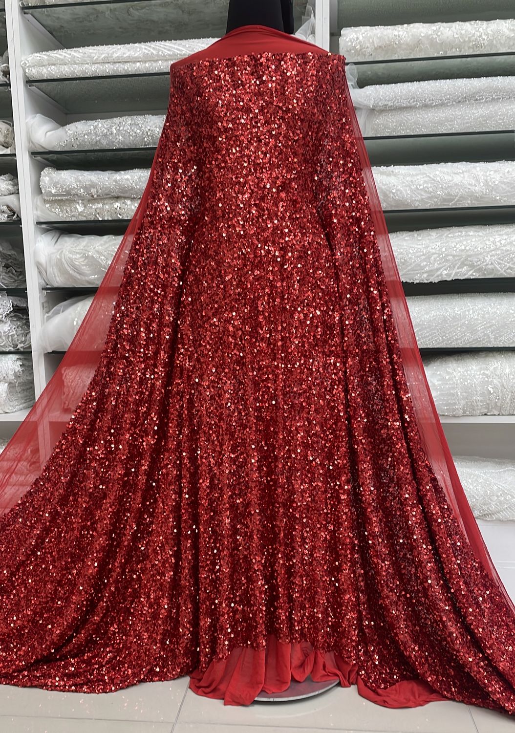Sequins Dress Fabric Mesh Sequin-per m-137-08-Red