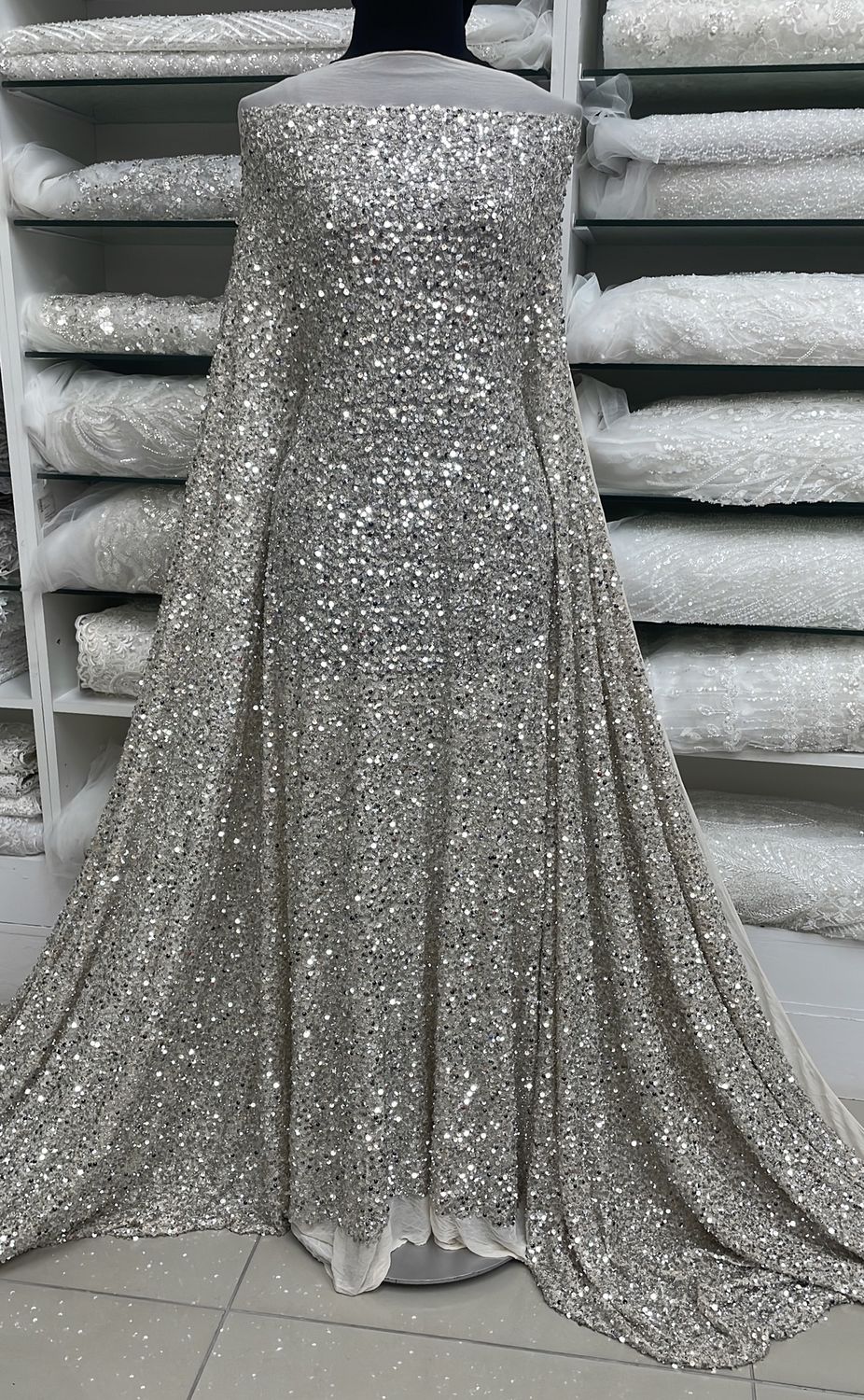 Sequins Dress Fabric Mesh Sequin-per m-137-14-Champage Platinum