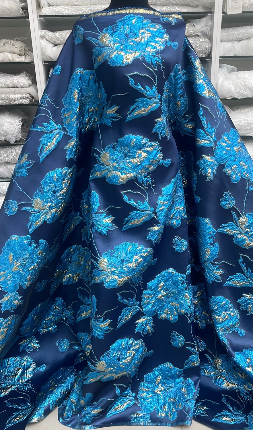 Dress Fabric Brocade -per m-150-01-Navy Turq