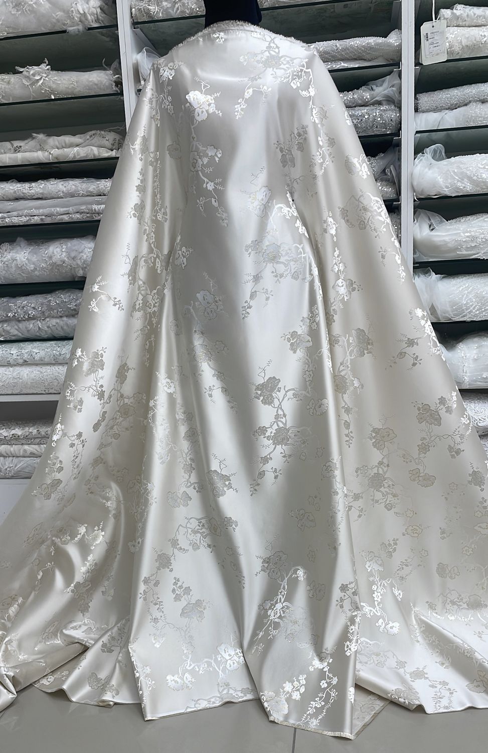 Dress Fabric Brocade Satin Embossed Metalic 100% Poly 150cm-per m-137-01-Champagne