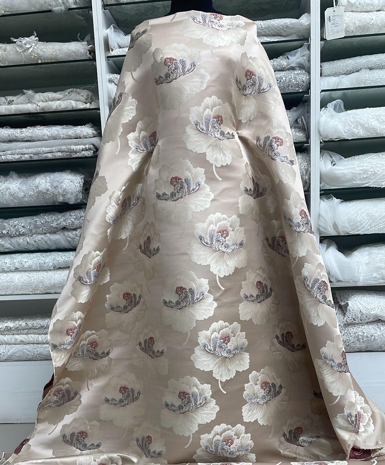 Dress Fabric Brocade Satin Embossed Brocade 100% Poly 150cm-per m-137-01-Nude Red
