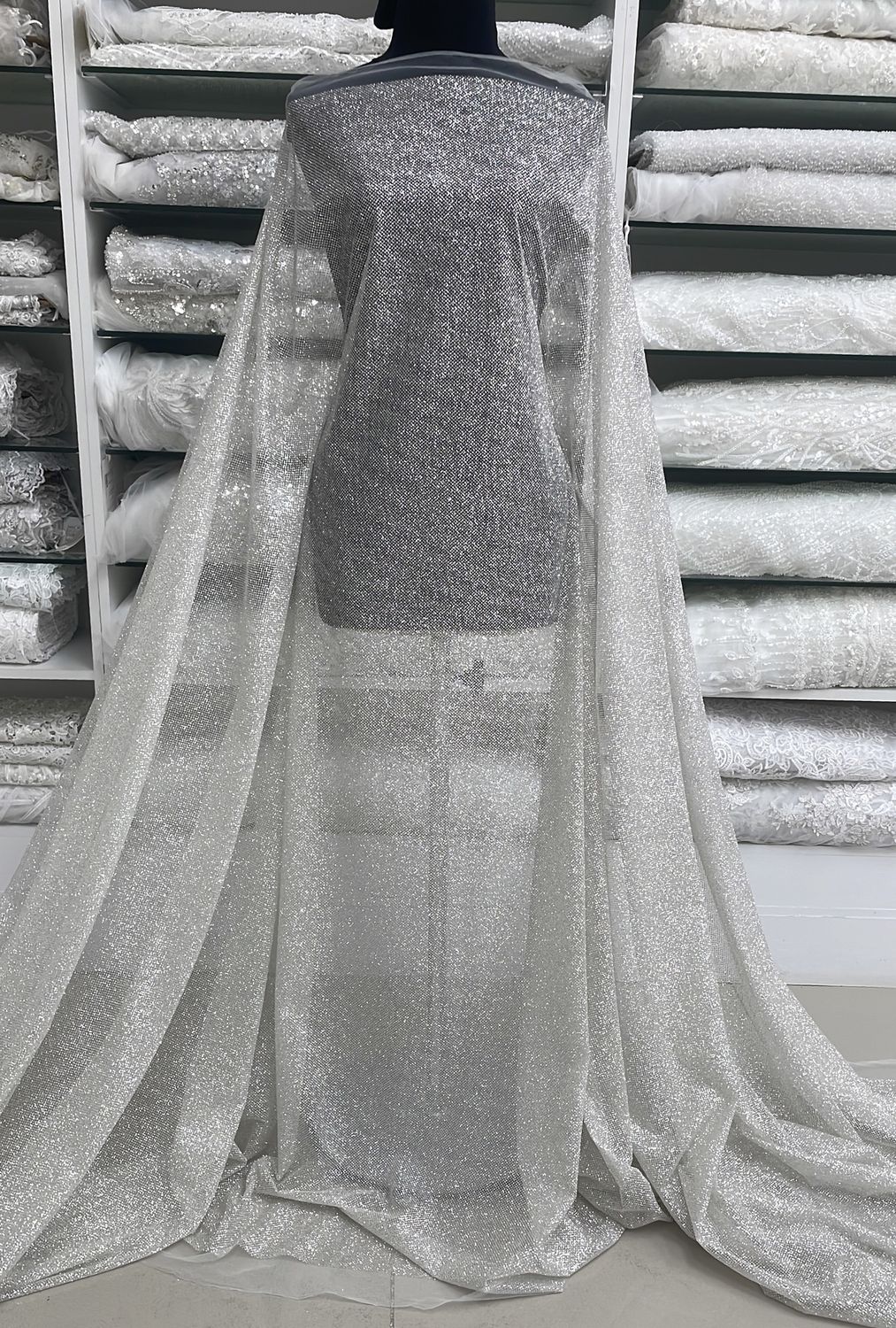 Dress Fabric Sugar Tulle-per m-150-04-White Platinum