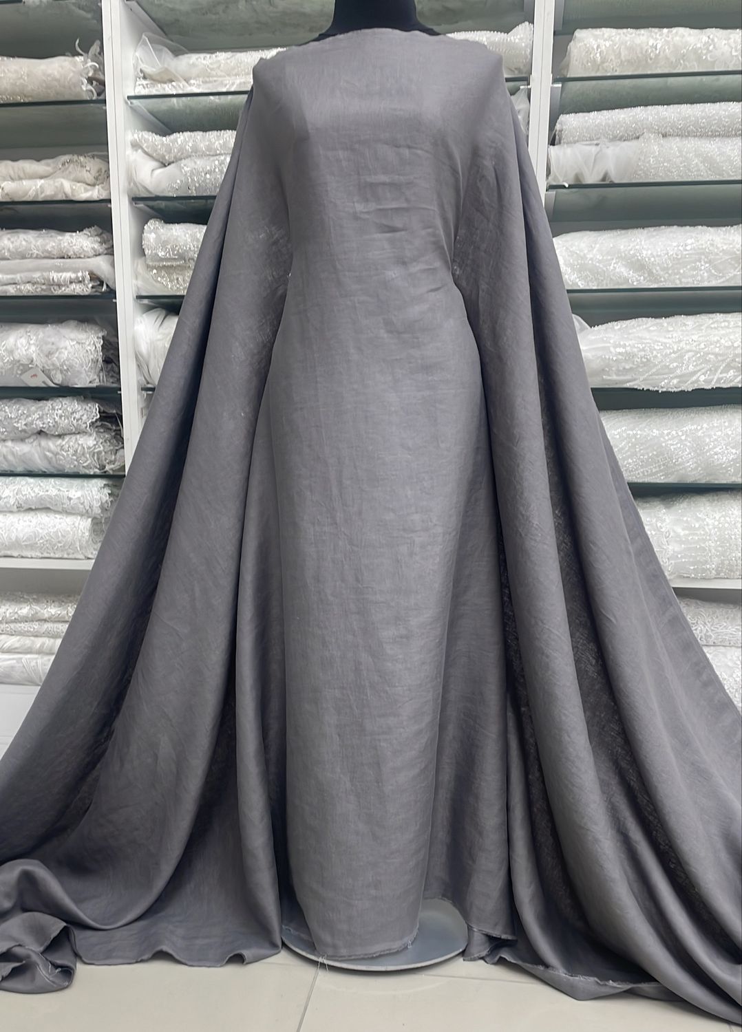 Dress Fabric Linen Pure 100% PreWashed 195g-per m-138-30-Charcoal