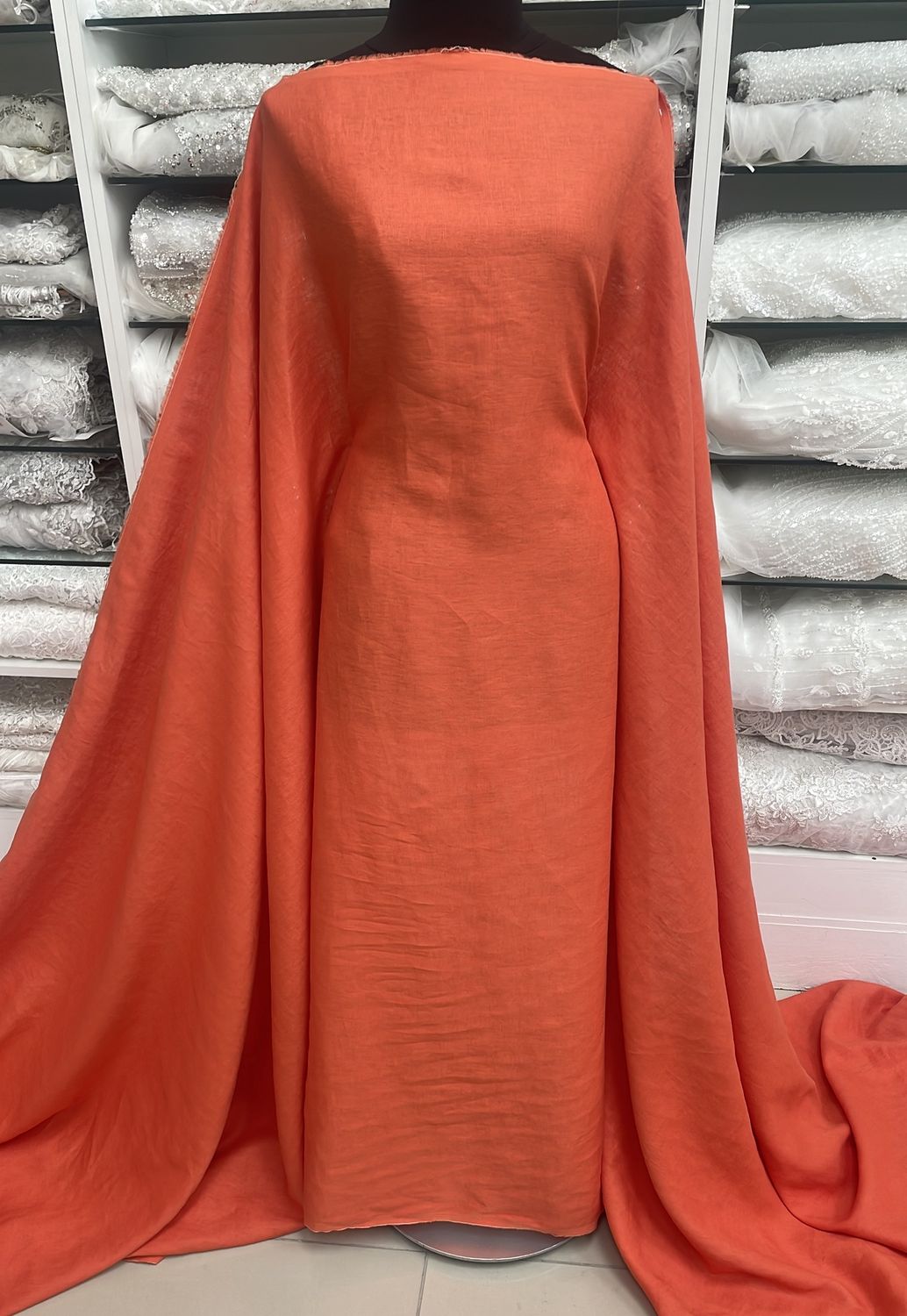 Dress Fabric Linen Pure 100% PreWashed 195g-per m-138-138-Orange