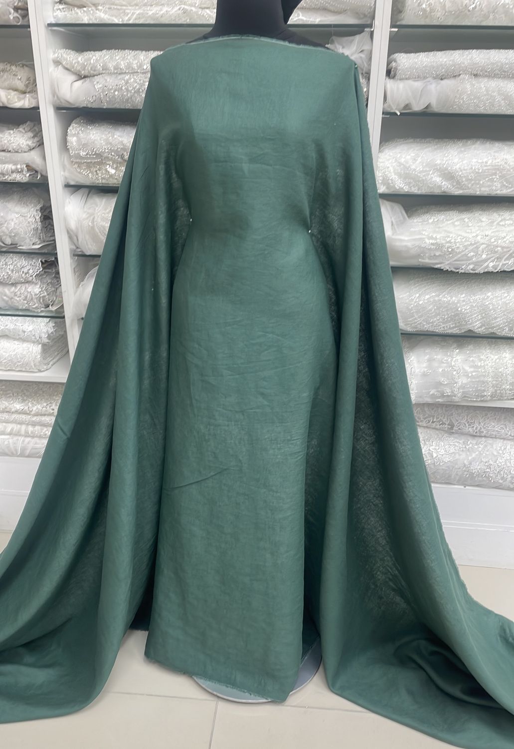 Dress Fabric Linen Pure 100% PreWashed 195g-per m-138-68-Forest Green