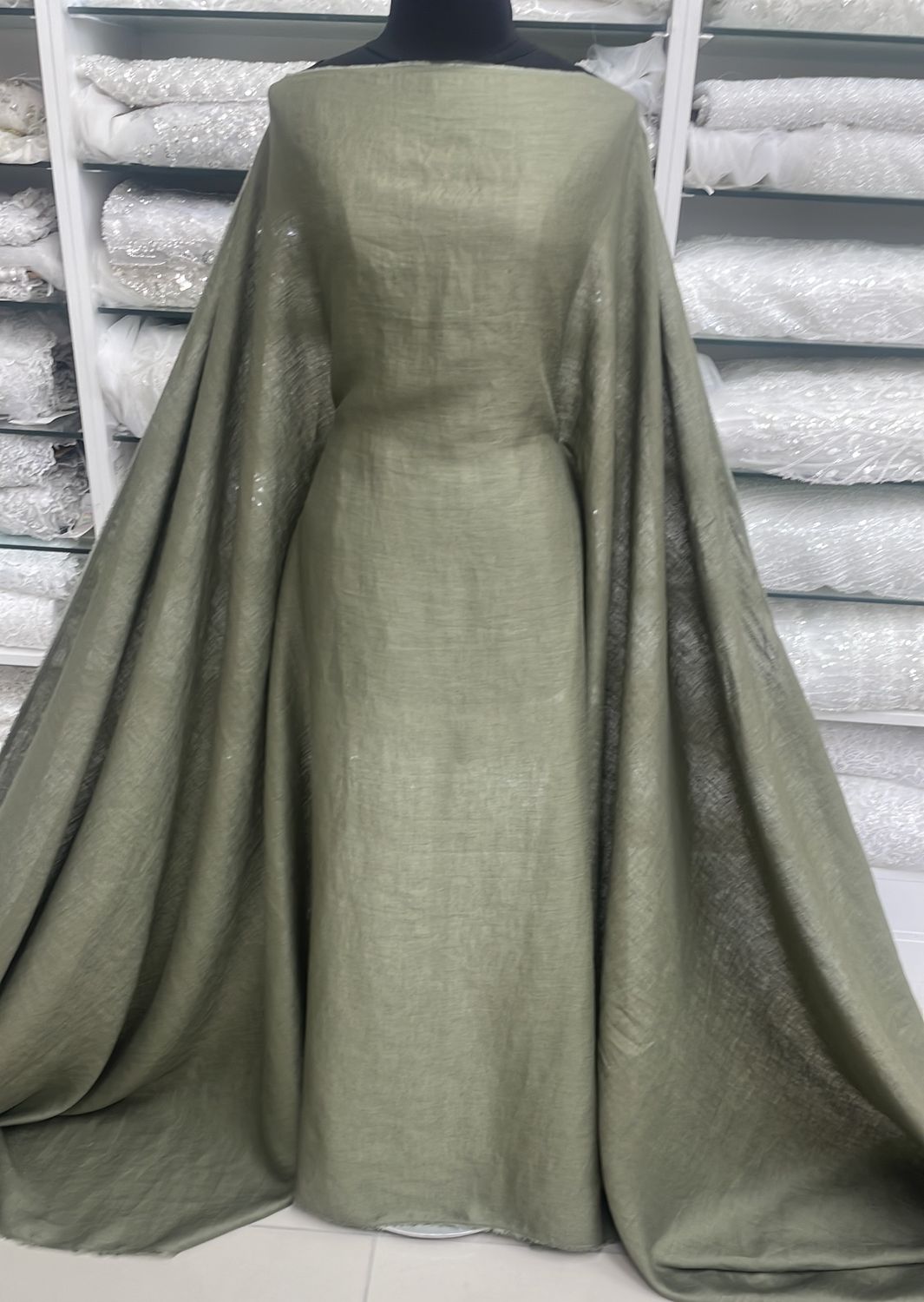 Dress Fabric Linen Pure 100% PreWashed 125g-per m-130-133-Army Green