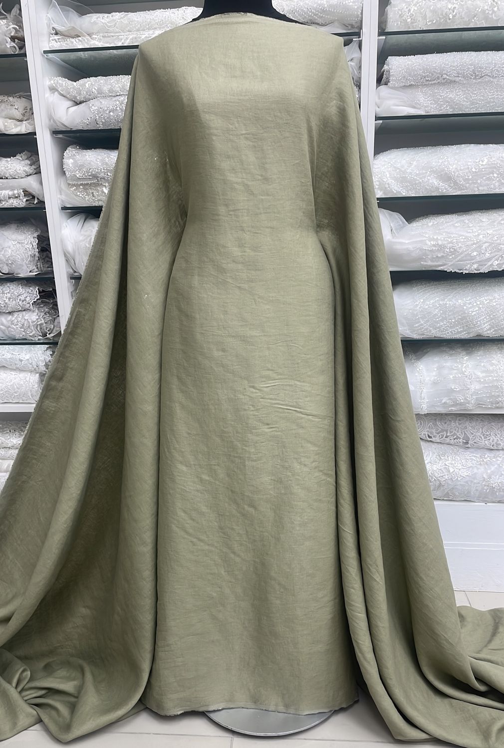 Dress Fabric Linen Pure 100% PreWashed 195g-per m-138-117-Khaki Green