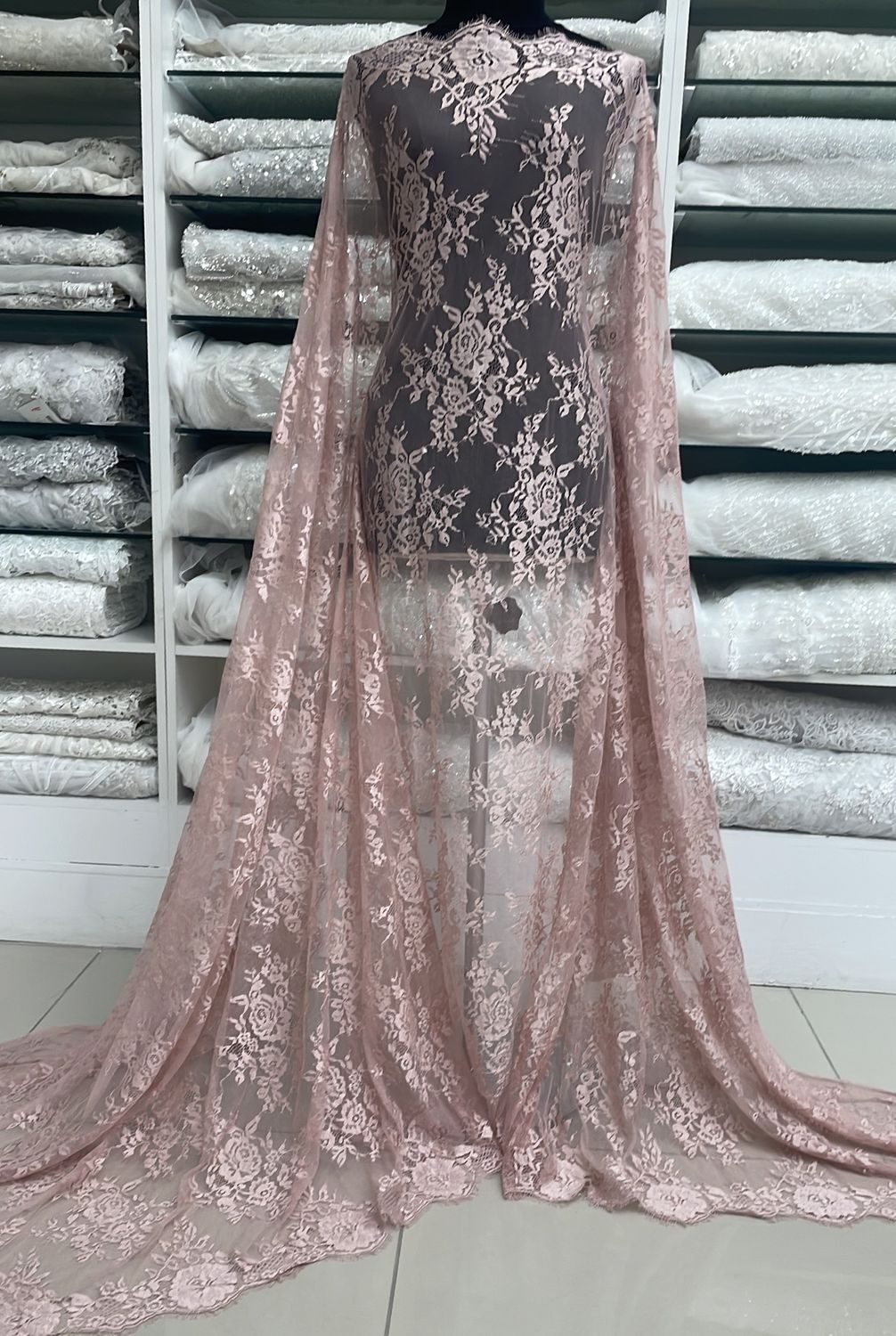 Dress Fabric Chantilly Lace Design-per m-140-08-Dusty Pink