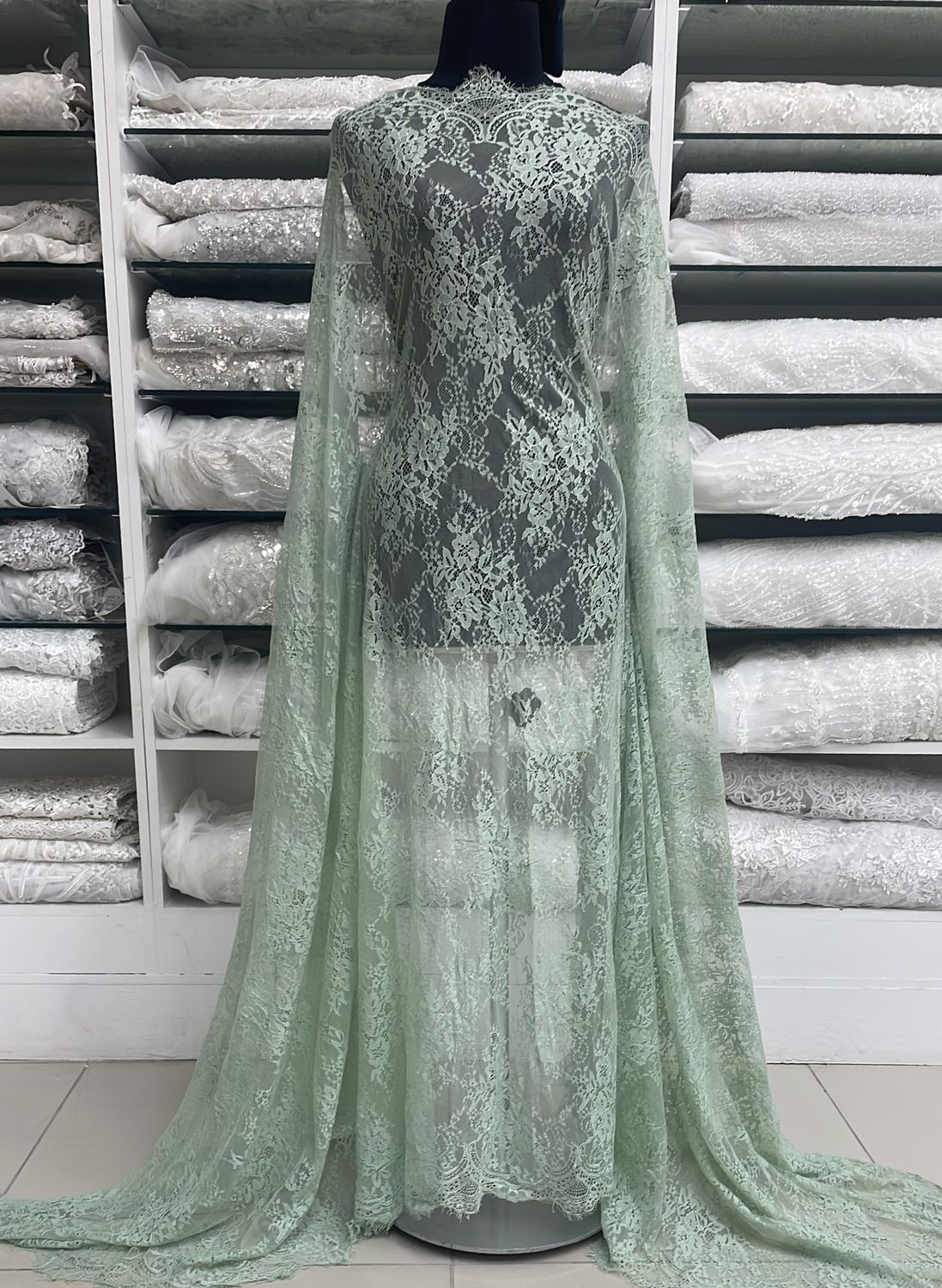 Dress Fabric Chantilly Lace Design-per m-140-07-Sage