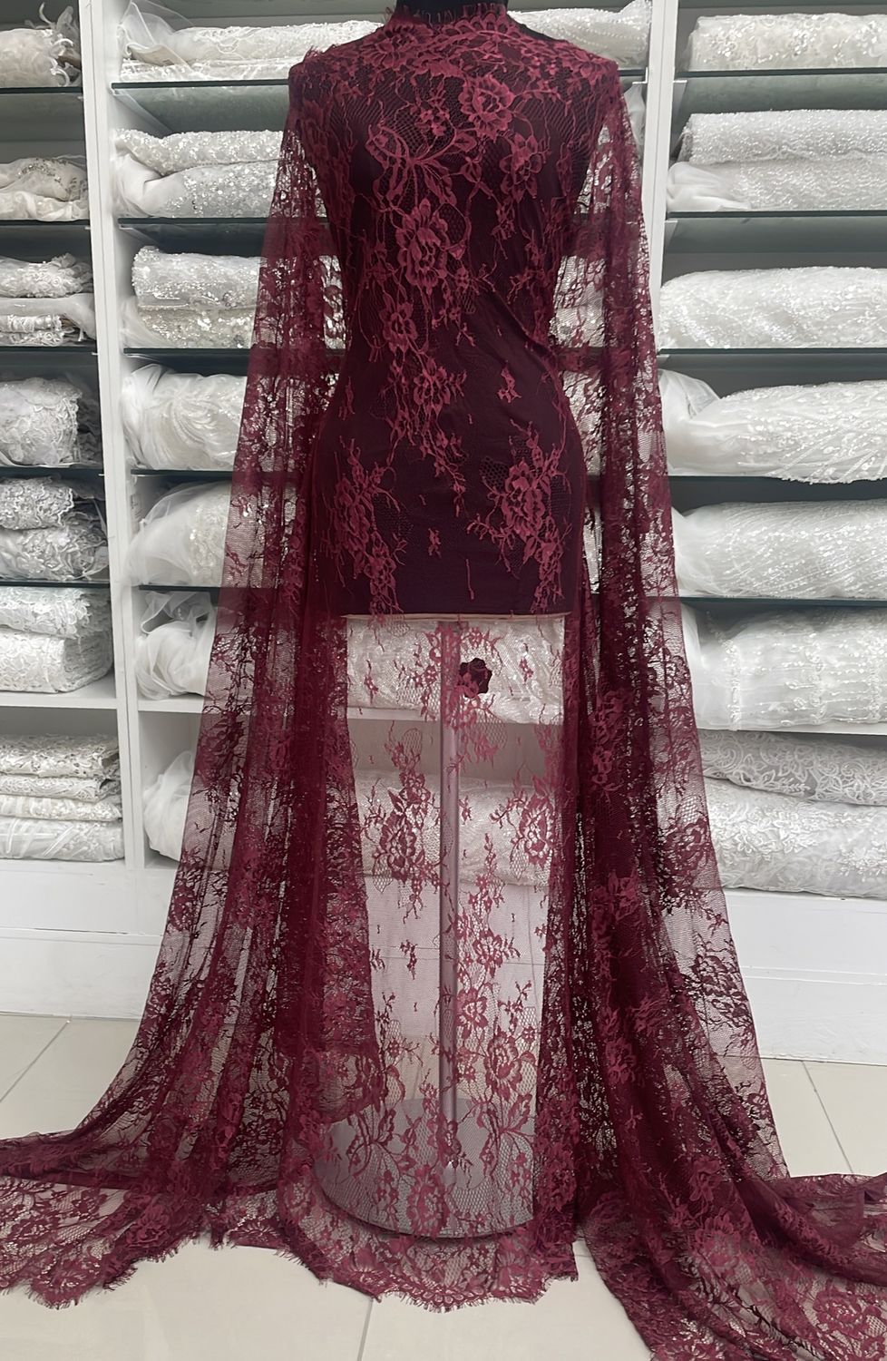 Dress Fabric Chantilly Lace Design-per m-140-09-Wine