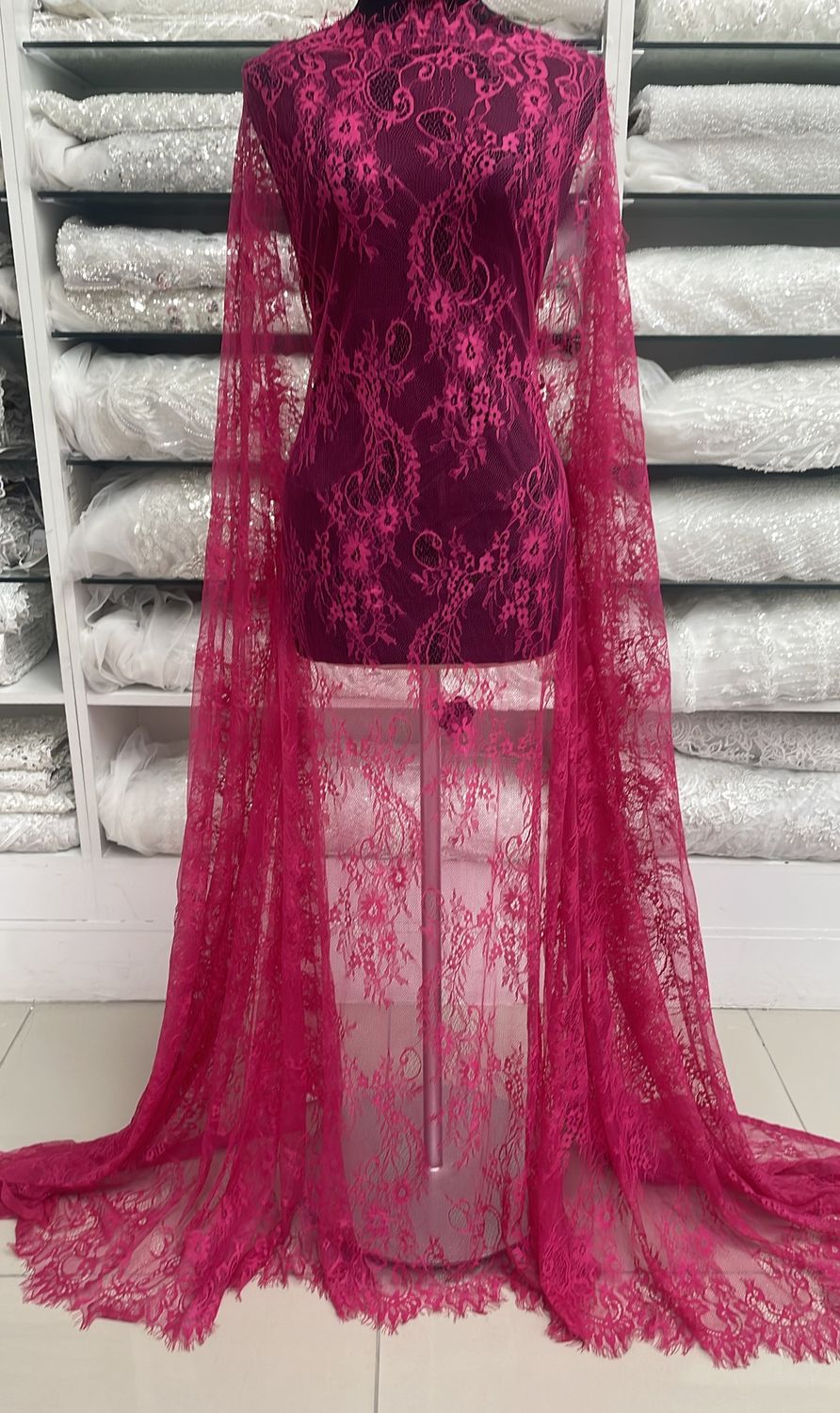 Dress Fabric Chantilly Lace Design-per m-140-06-Cerise