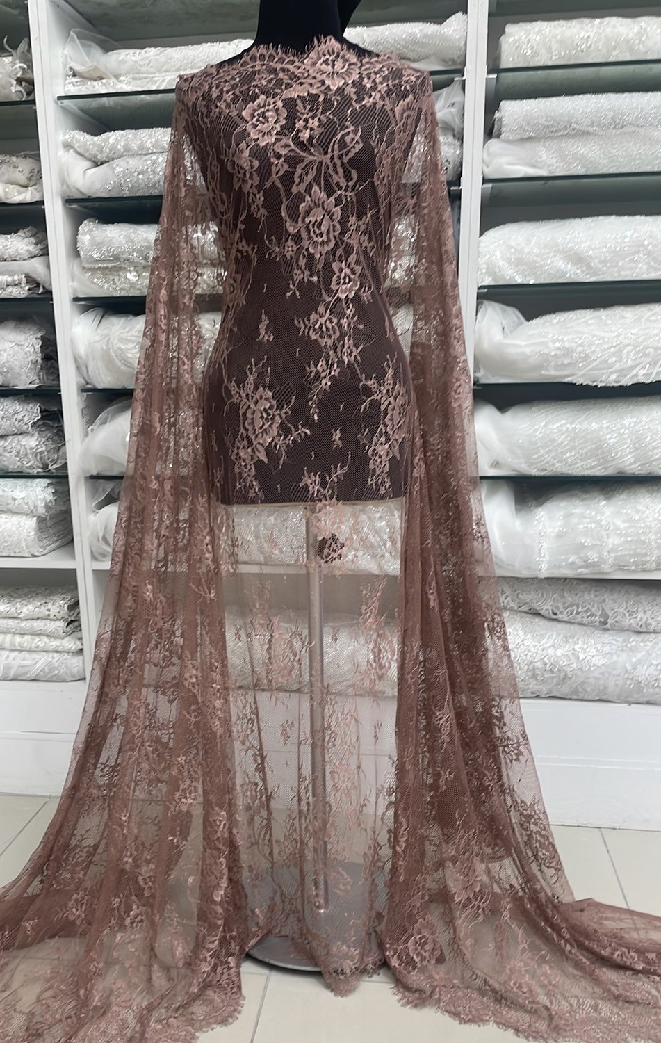 Dress Fabric Chantilly Lace Design-per m-140-10-Taupe