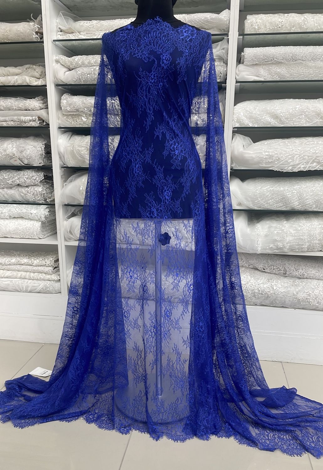 Dress Fabric Chantilly Lace Design-per m-140-12-Navy