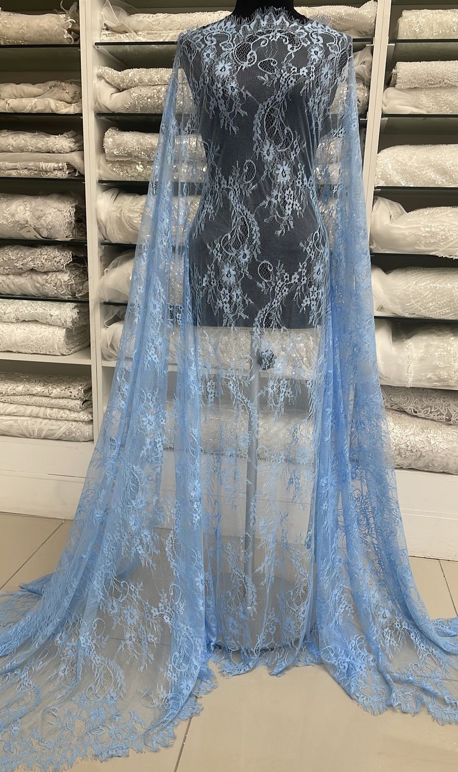 Dress Fabric Chantilly Lace Design-per m-140-15-Turquoise