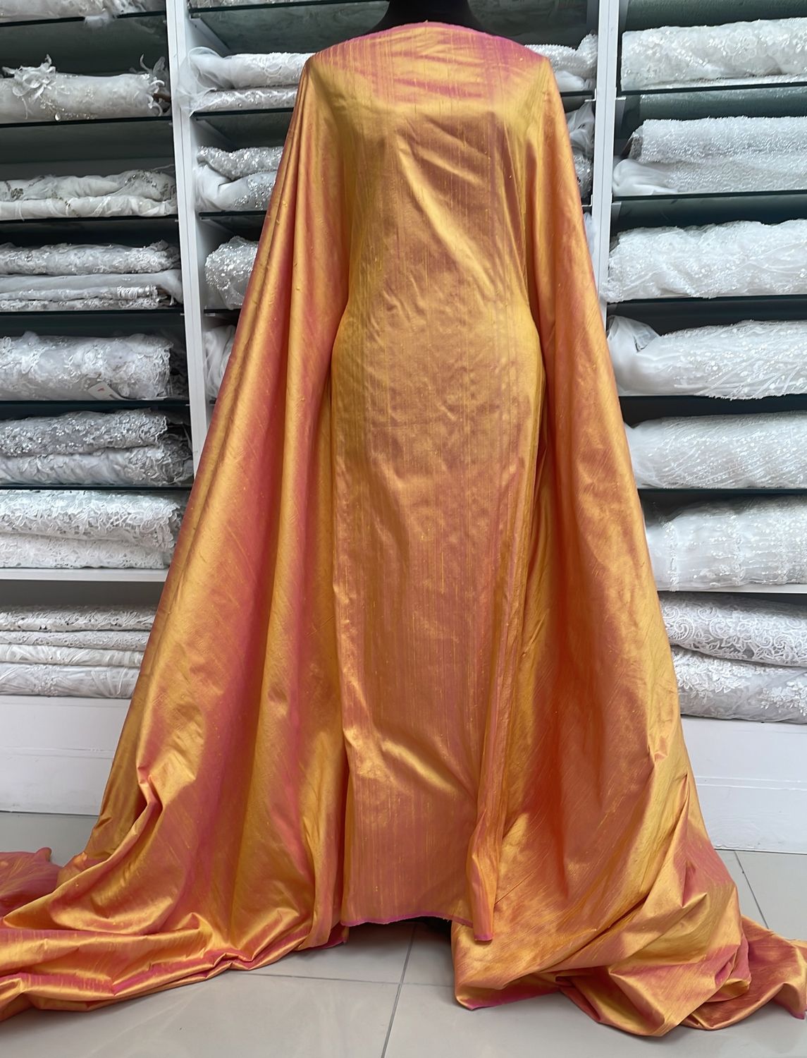 Silk Dupion [ SDI-AI7164-1840 ] Silk Dupion Indian 137 - Orange Cerise per Meter