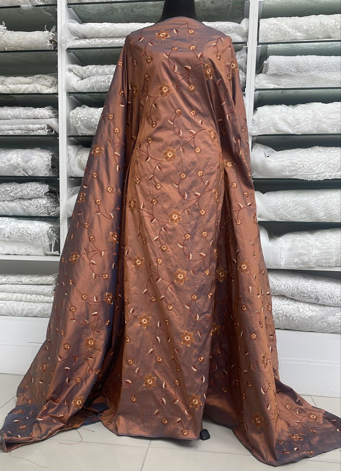 Silk Dupion [ SDE-SL-NEER-3 ] Silk Dupion Embroidered - 137W - Rust per Meter