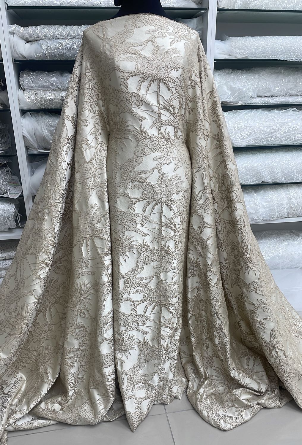 Dress Fabric BrocadeSatin Embossed Brocade 100% Poly 150cm-per m-137-01-Champagne