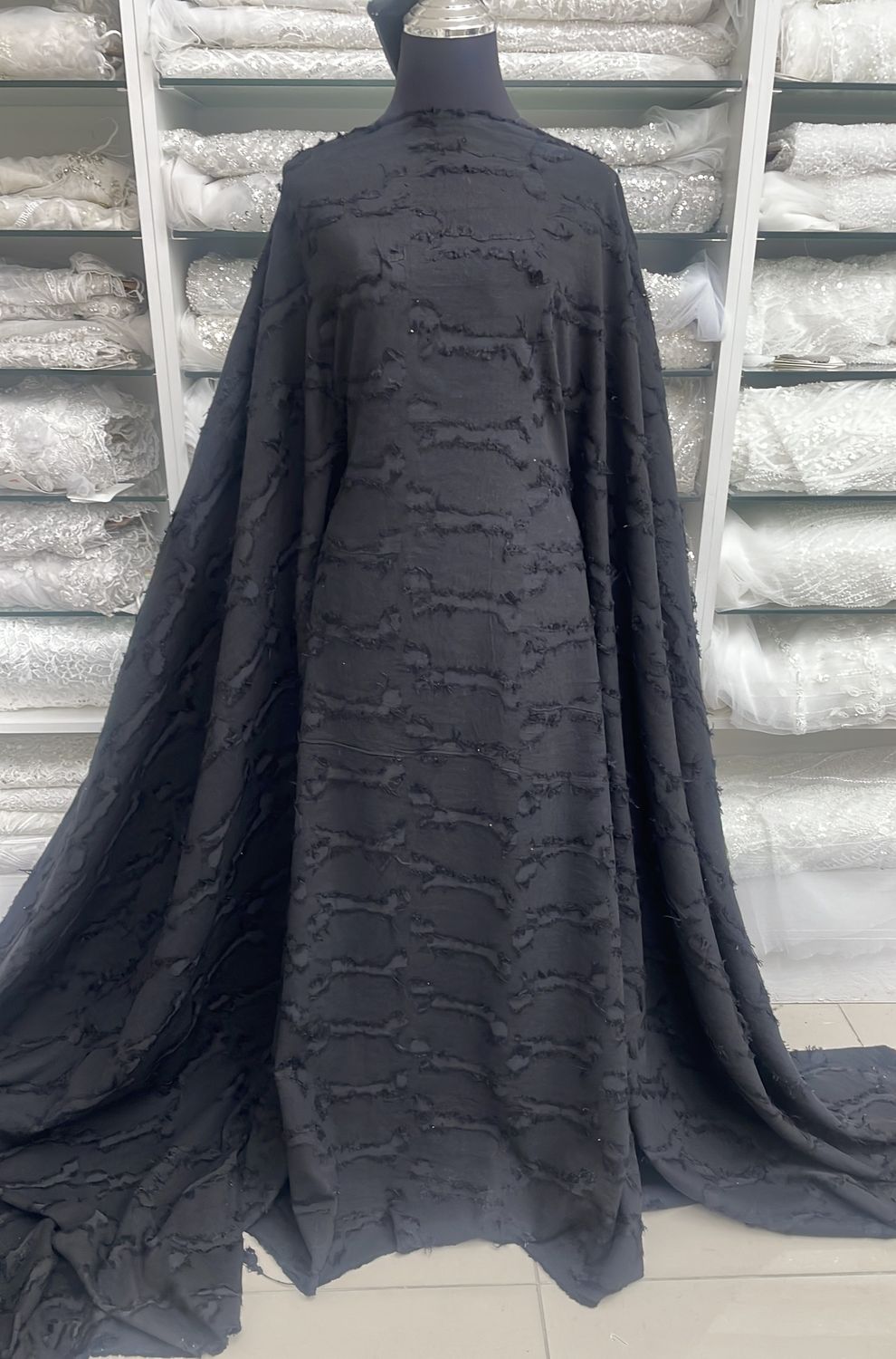 Dress Fabric Cotton Blend Burnout 30% Linen 40% Cotton 30% Rayon-per m-145-08-Black