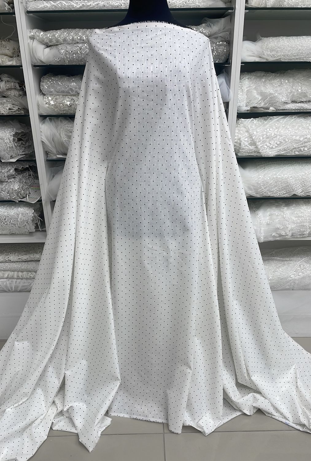 Wedding Dress Fabric Linen55%Cotton45%Blend Small Polka-per m-137-02-White