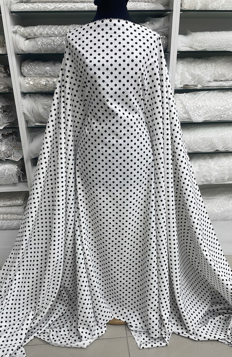 Wedding Dress Fabric Linen55%Cotton45%Blend Large Polka-per m-145-02-White