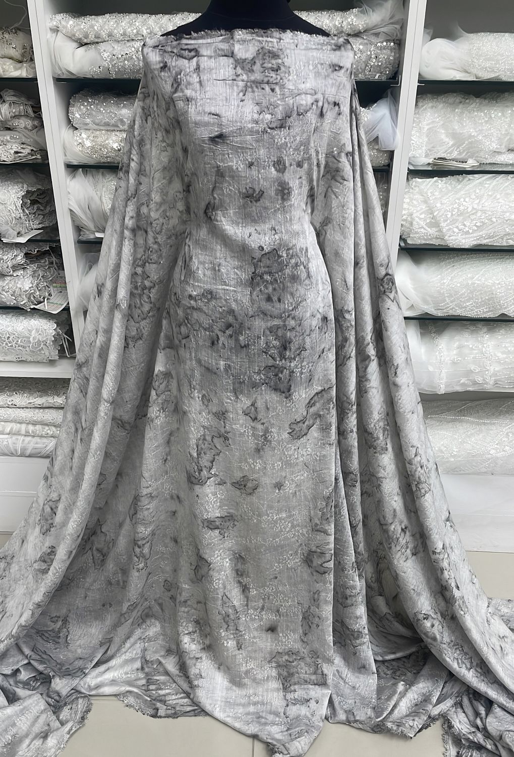 Dress Fabric Jaquard Burnout 85%Tencel, 15% Cotton -per m-150-05-Grey