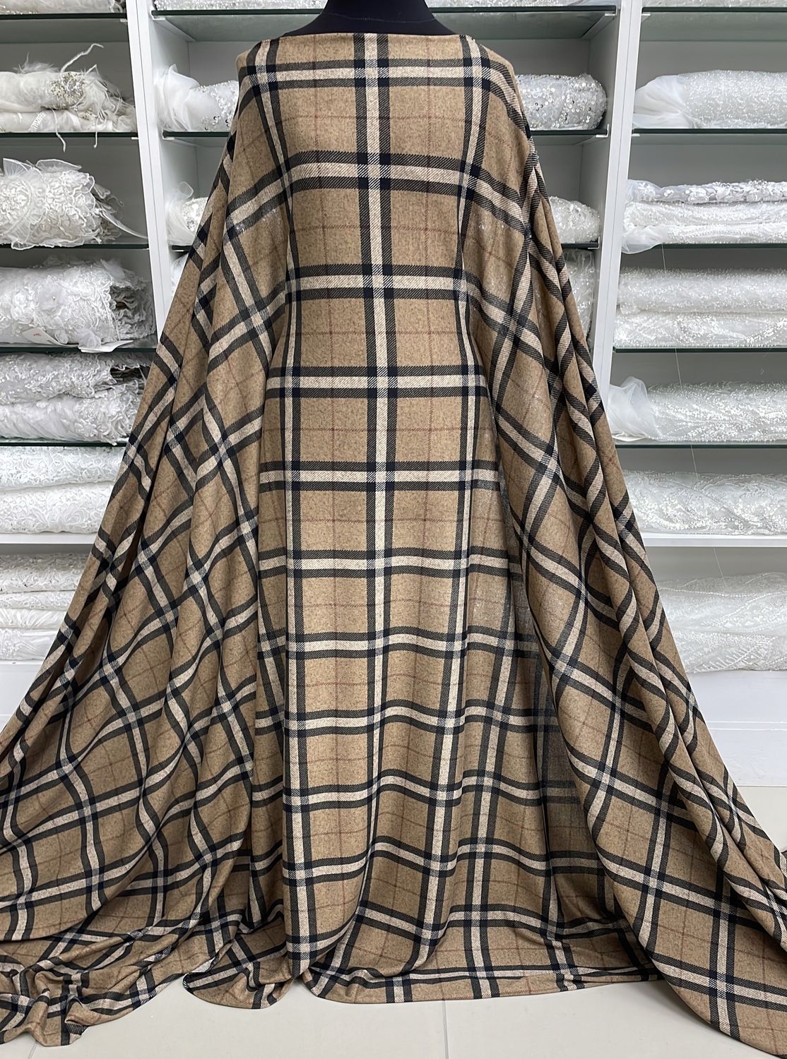 Knit Printed Check CutnSew-per m-150-09-Brown Shades